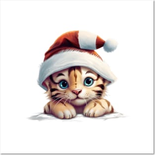 Christmas Peeking Baby Tiger Posters and Art